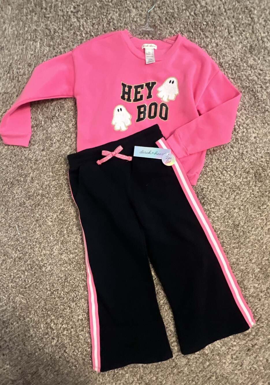 Derek Heart Girls 2-Piece Set Pink Ghost Sweatshirt/Black Sweatpants Sz 5